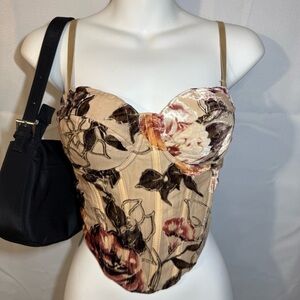 Windsor Floral Velvet Corset Top Bustier Beige Brown Size S